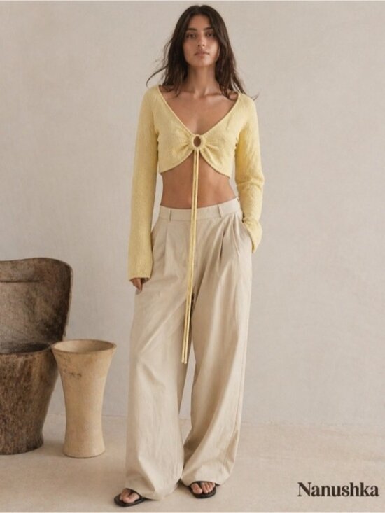 Nanushka Tops - Nanushka Yellow Ribbed Tie Front Cropped Knit Top Size L NWT